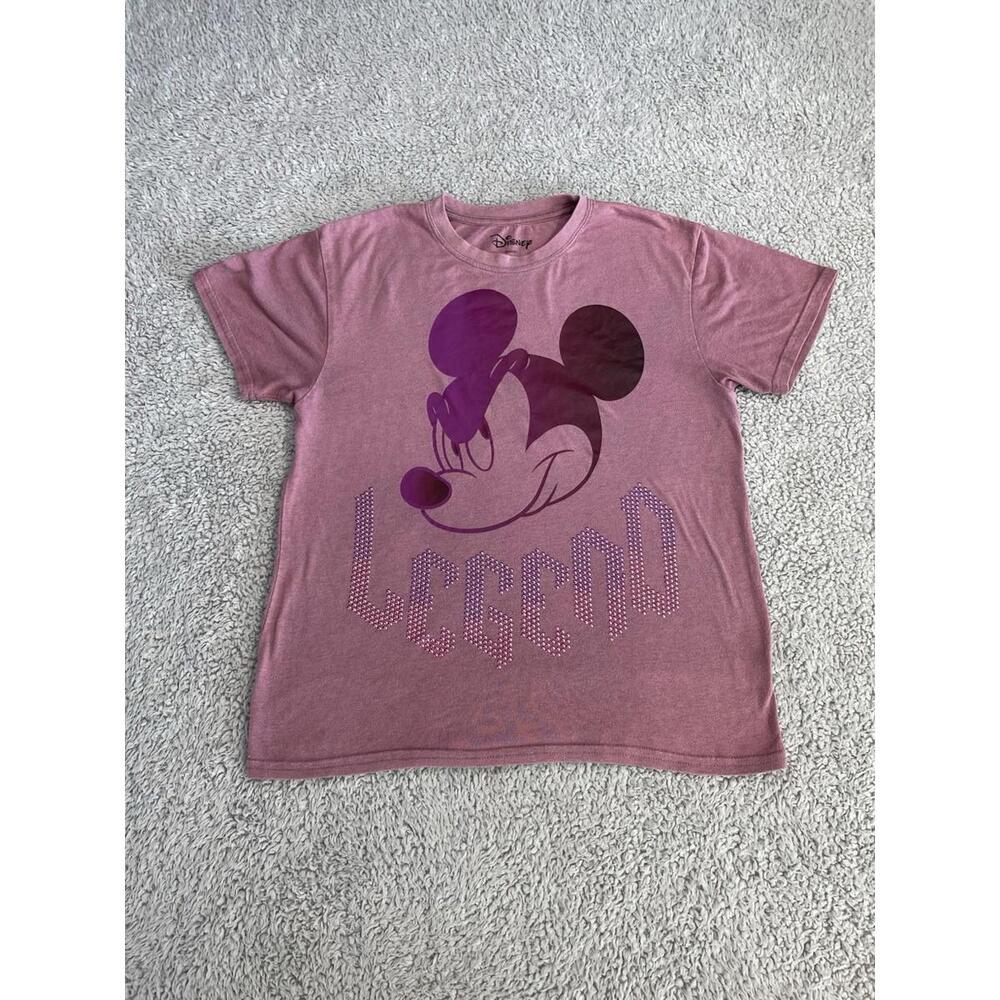 Disney Short Sleeve T-Shirt Mickey Mouse 'Legend' Studded Top Purple  MEDIUM